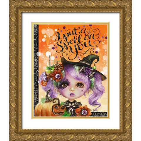 I Put a Spell on You - Halloween Hannah Gold Ornate Wood Framed Art Print with Double Matting by Sheena Pike Art