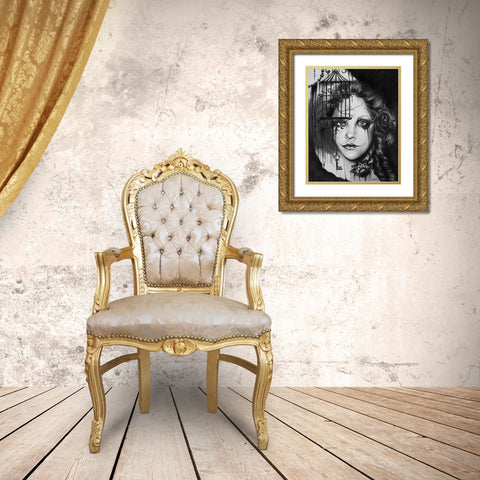 Inner Demons - Malevolent Collection - Black and White Gold Ornate Wood Framed Art Print with Double Matting by Sheena Pike Art