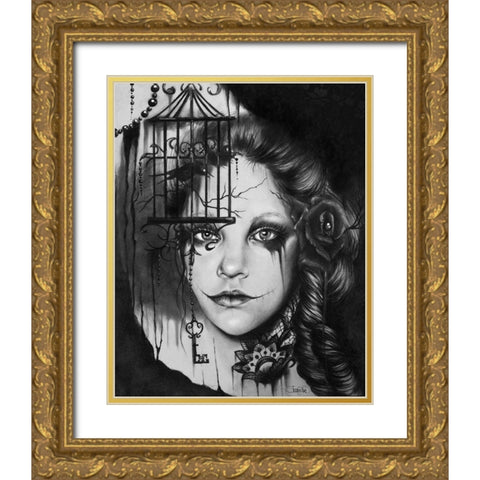 Inner Demons - Malevolent Collection - Black and White Gold Ornate Wood Framed Art Print with Double Matting by Sheena Pike Art
