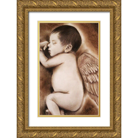 Angel of my Tears Gold Ornate Wood Framed Art Print with Double Matting by Sheena Pike Art