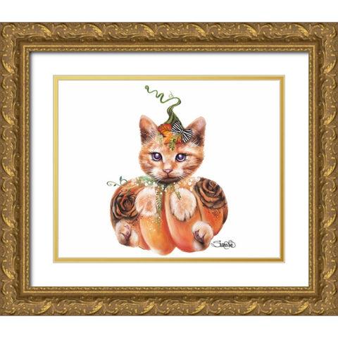 Jack O Kitty Gold Ornate Wood Framed Art Print with Double Matting by Sheena Pike Art