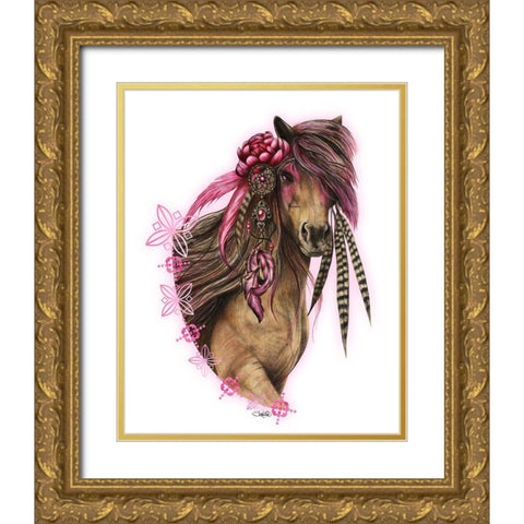 Magenta Warrior - T Shirt Design Gold Ornate Wood Framed Art Print with Double Matting by Sheena Pike Art