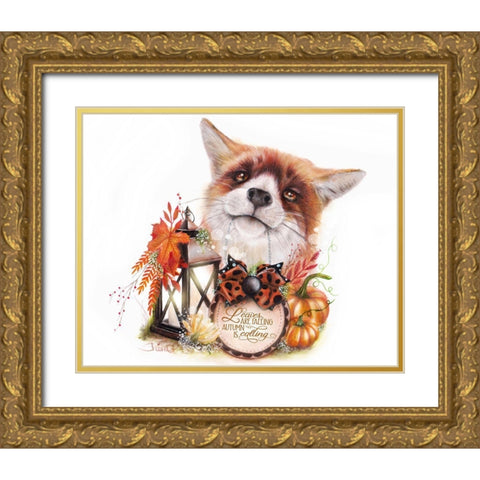 Autumn Greetings Fox Gold Ornate Wood Framed Art Print with Double Matting by Sheena Pike Art