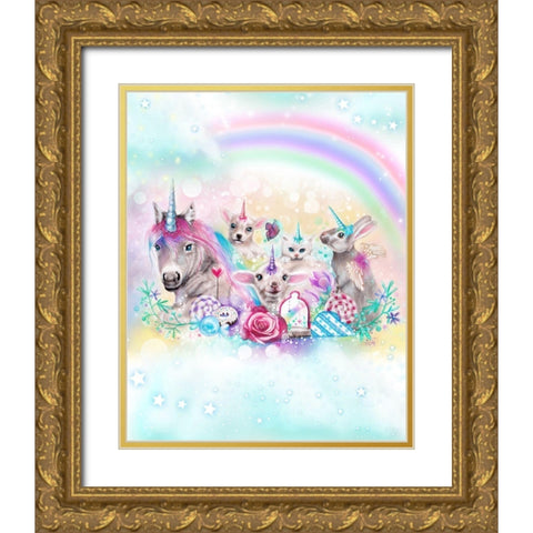 We All Just Want To Be Unicorns - With Rainbow Background Gold Ornate Wood Framed Art Print with Double Matting by Sheena Pike Art