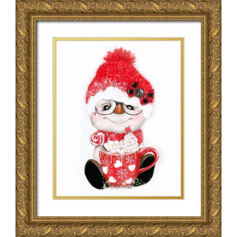 Peppermint Snowman Gold Ornate Wood Framed Art Print with Double Matting by Sheena Pike Art