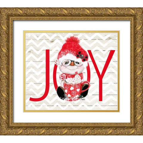 Peppermint Snowman - Joy Gold Ornate Wood Framed Art Print with Double Matting by Sheena Pike Art