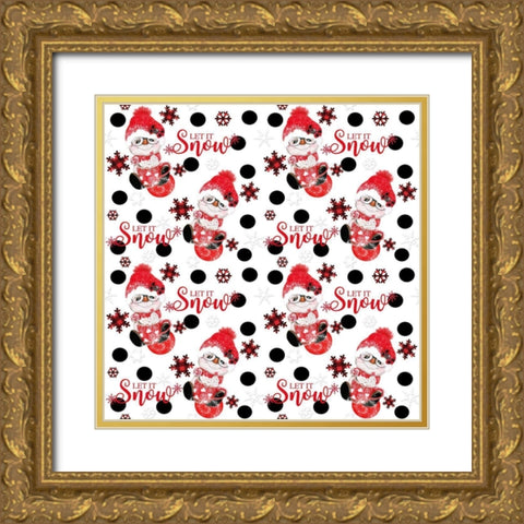 Let It Snow - Peppermint Snowman - Christmas Pattern Gold Ornate Wood Framed Art Print with Double Matting by Sheena Pike Art