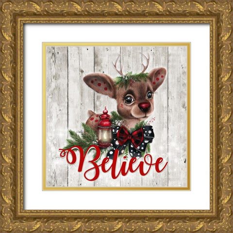 Rudolph - Wood Background Gold Ornate Wood Framed Art Print with Double Matting by Sheena Pike Art