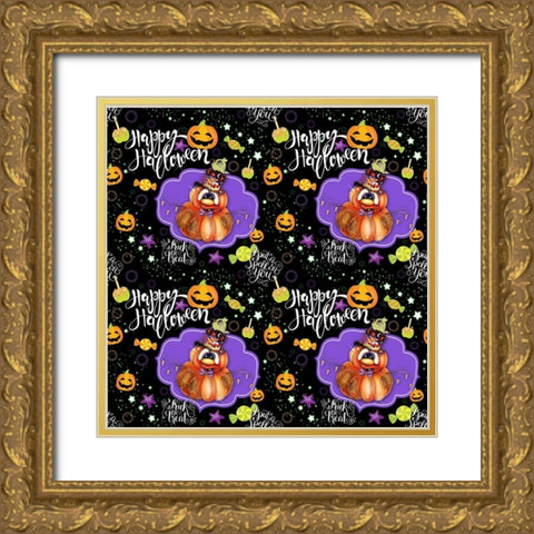 Jack O Man 3 - Halloween Pattern Gold Ornate Wood Framed Art Print with Double Matting by Sheena Pike Art
