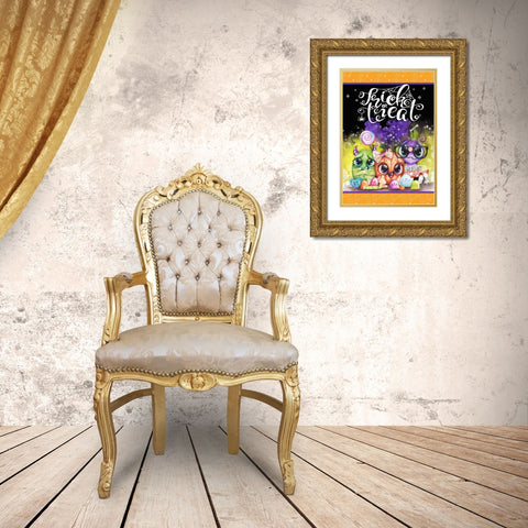 Lil Monsters - Halloween - Flag Design Gold Ornate Wood Framed Art Print with Double Matting by Sheena Pike Art