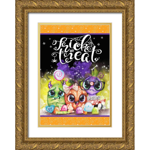 Lil Monsters - Halloween - Flag Design Gold Ornate Wood Framed Art Print with Double Matting by Sheena Pike Art