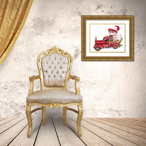 Cookie Delivery Snowman Gold Ornate Wood Framed Art Print with Double Matting by Sheena Pike Art