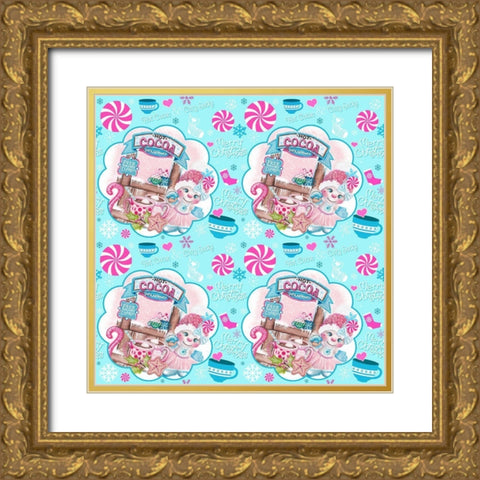 Santa Approved Cocoa - Snowman - Pattern Gold Ornate Wood Framed Art Print with Double Matting by Sheena Pike Art