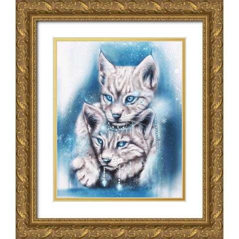 Blue Winter Lynx Gold Ornate Wood Framed Art Print with Double Matting by Sheena Pike Art