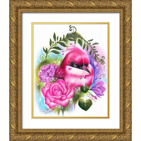 Be Mine - Love Birds Gold Ornate Wood Framed Art Print with Double Matting by Sheena Pike Art