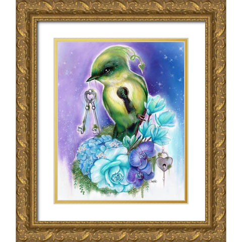 You Hold the Key Love Birds Collection Gold Ornate Wood Framed Art Print with Double Matting by Sheena Pike Art