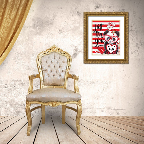Panda Valentine Gold Ornate Wood Framed Art Print with Double Matting by Sheena Pike Art
