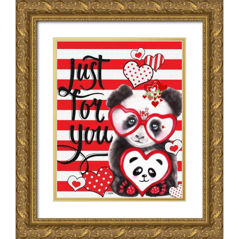 Panda Valentine Gold Ornate Wood Framed Art Print with Double Matting by Sheena Pike Art
