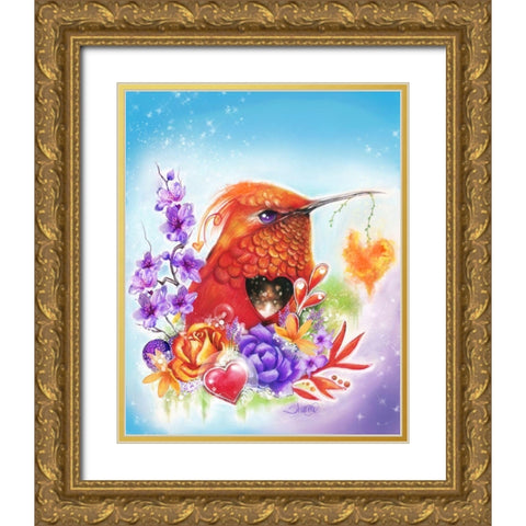 I Burn for You Love Birds Gold Ornate Wood Framed Art Print with Double Matting by Sheena Pike Art