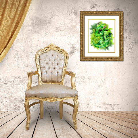 Lil DragonZ Element Series Earth Gold Ornate Wood Framed Art Print with Double Matting by Sheena Pike Art