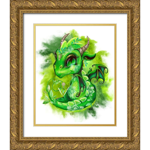 Lil DragonZ Element Series Earth Gold Ornate Wood Framed Art Print with Double Matting by Sheena Pike Art