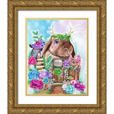 Jackalope Junction Garden Gold Ornate Wood Framed Art Print with Double Matting by Sheena Pike Art