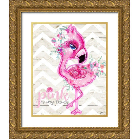Pink is My Thing Flamingo  Gold Ornate Wood Framed Art Print with Double Matting by Sheena Pike Art