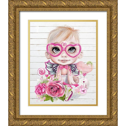 Cupid Valentine Gold Ornate Wood Framed Art Print with Double Matting by Sheena Pike Art