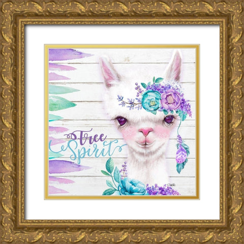 Boho Llama Free Spirit Gold Ornate Wood Framed Art Print with Double Matting by Sheena Pike Art