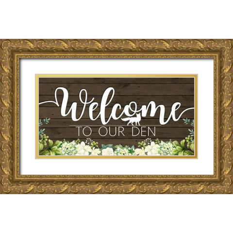 Welcome to Our Den Fox Gold Ornate Wood Framed Art Print with Double Matting by Sheena Pike Art