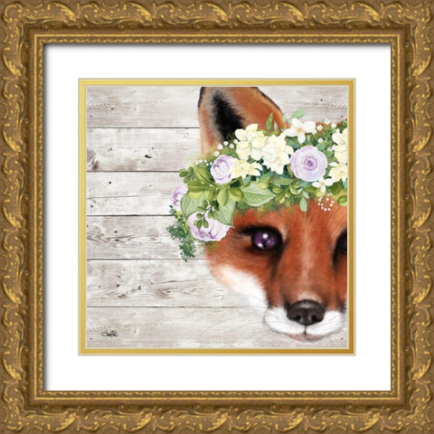 Peek a Boo Sweet Fox Gold Ornate Wood Framed Art Print with Double Matting by Sheena Pike Art