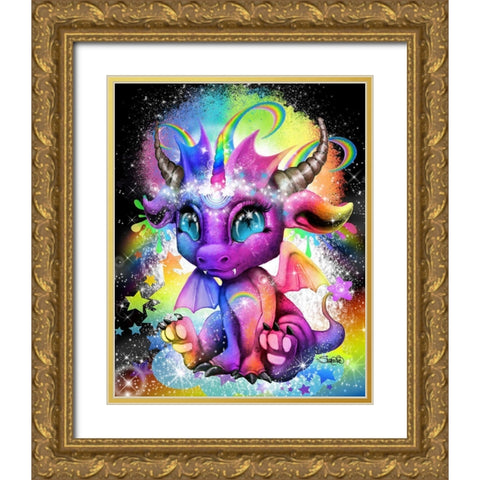 Rainbowcorn - Lil DragonZ Gold Ornate Wood Framed Art Print with Double Matting by Sheena Pike Art