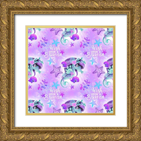 Wish Upon A Starfish Pattern Gold Ornate Wood Framed Art Print with Double Matting by Sheena Pike Art