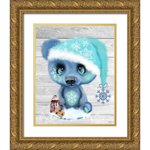 Winter Cocoa Bear Gold Ornate Wood Framed Art Print with Double Matting by Sheena Pike Art