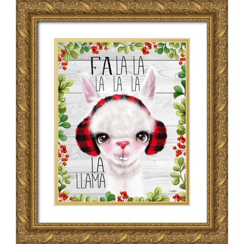 Fa La La Llama Gold Ornate Wood Framed Art Print with Double Matting by Sheena Pike Art