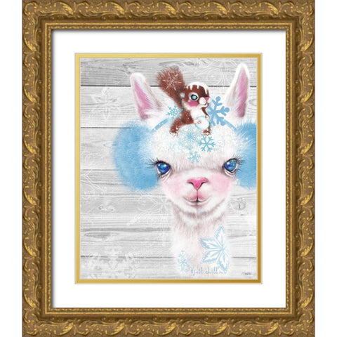 Winter Llama Gold Ornate Wood Framed Art Print with Double Matting by Sheena Pike Art