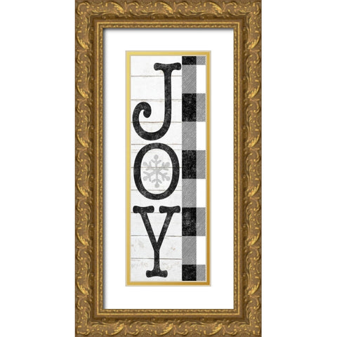 Joy Black and White Plaid Gold Ornate Wood Framed Art Print with Double Matting by Sheena Pike Art