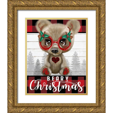 Beary Christmas Gold Ornate Wood Framed Art Print with Double Matting by Sheena Pike Art