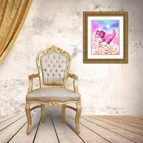 Dino Donut Galaxy Gold Ornate Wood Framed Art Print with Double Matting by Sheena Pike Art