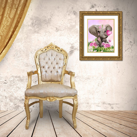 Elephant Kisses Gold Ornate Wood Framed Art Print with Double Matting by Sheena Pike Art