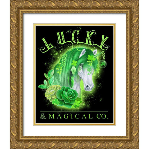 Lucky and Magical Co Unicorn Gold Ornate Wood Framed Art Print with Double Matting by Sheena Pike Art
