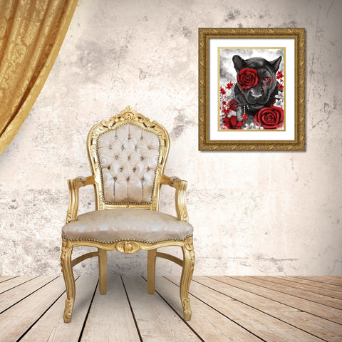 Ruby Rose Panther Gold Ornate Wood Framed Art Print with Double Matting by Sheena Pike Art