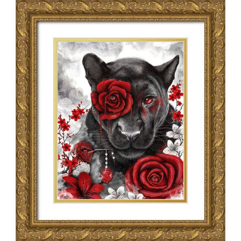 Ruby Rose Panther Gold Ornate Wood Framed Art Print with Double Matting by Sheena Pike Art