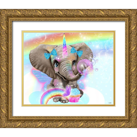 Elephant Corns Love Cupcakes Gold Ornate Wood Framed Art Print with Double Matting by Sheena Pike Art