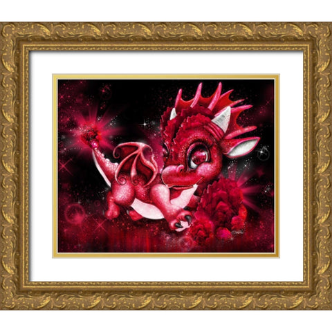 January - Garnet - Birthstone Lil Dragonz Gold Ornate Wood Framed Art Print with Double Matting by Sheena Pike Art