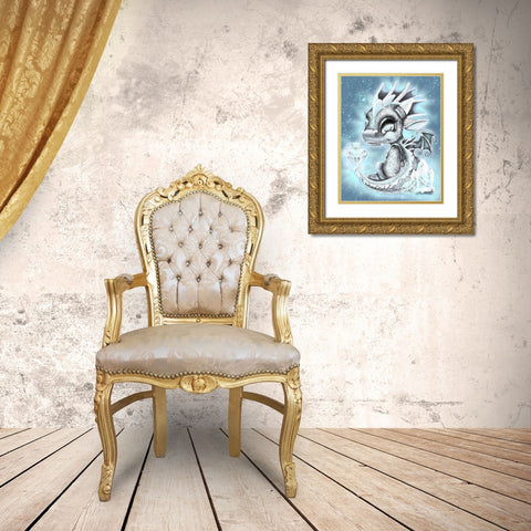 April - Diamond - Birthstone Lil Dragonz Gold Ornate Wood Framed Art Print with Double Matting by Sheena Pike Art