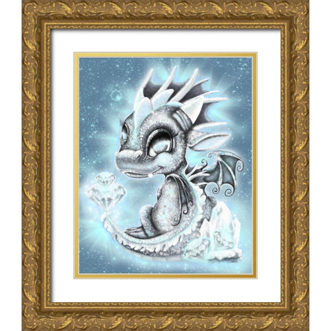 April - Diamond - Birthstone Lil Dragonz Gold Ornate Wood Framed Art Print with Double Matting by Sheena Pike Art