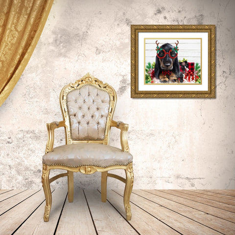 Christmas Cuties Daschund Gold Ornate Wood Framed Art Print with Double Matting by Sheena Pike Art