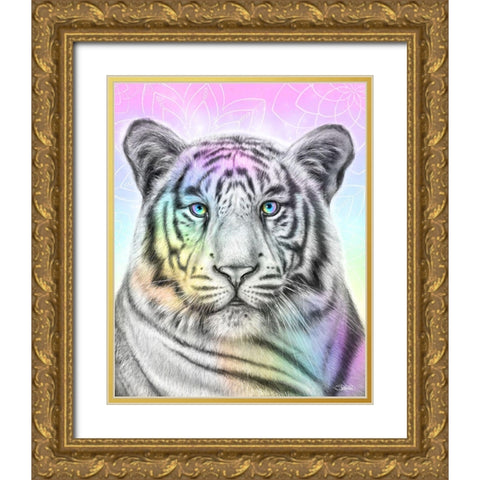 Pastel Dream Tiger Gold Ornate Wood Framed Art Print with Double Matting by Sheena Pike Art