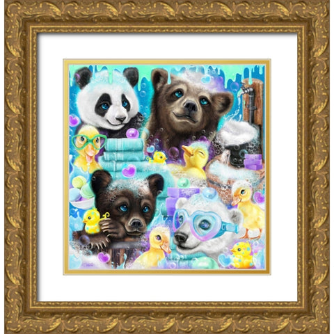 Scrub a Dub Cubs Gold Ornate Wood Framed Art Print with Double Matting by Sheena Pike Art